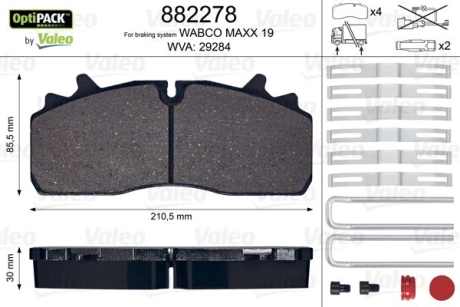 Колодки тормозные WVA 29284; 210,85,5x30 Valeo 882278