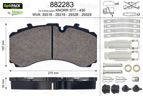 Колодки тормозные WVA 29318/29319; 215x107x30 Valeo 882283