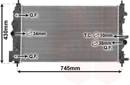 Радіатор охолодження CHEVROLET CRUZE, OPEL ASTRA J (вир-во) Van Wezel 37002546