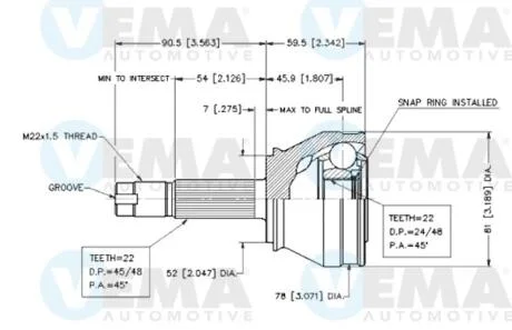 ШРУС внешний комплект FIAT Fiorino 88-00, Palio 96-20 VEMA 18626
