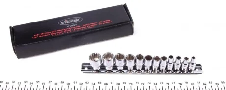 Набор головок SPLINE 1/4" 4-13 мм 12 ед. (мультипрофиль, хромированные) VIGOR V1897
