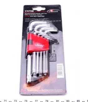 Набор ключей Г-обр. Torx с круглым концом T10-T50 VIGOR V4708