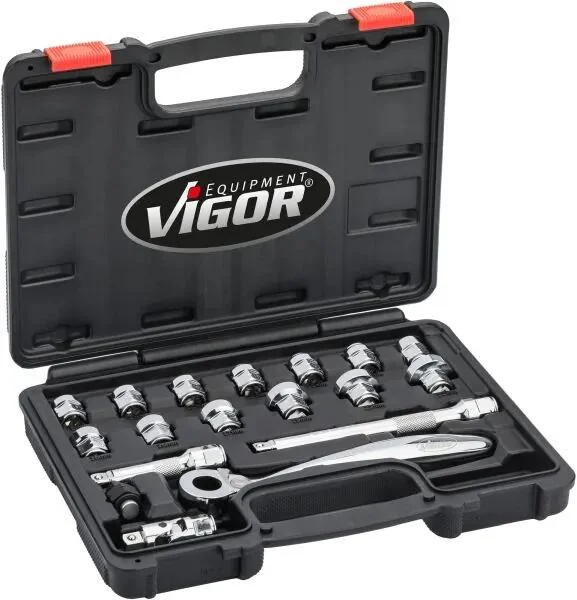 Набор сквозных плоских торцевых головок с трещоткой 3/8" 18 ед. VIGOR V6202 (фото 1)