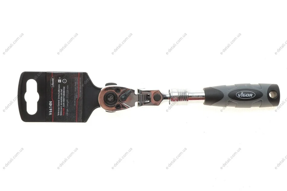 Трещотка 1/4" телескопическая 90 зубцов 175-225 мм VIGOR V6614N (фото 1)