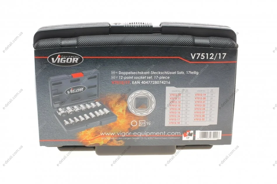 Набор головок 12-граней 1/2" 10-32 мм 16 ед. (хромированные) VIGOR V7512/17 (фото 1)