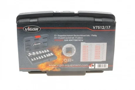 Набор головок 12-граней 1/2" 10-32 мм 16 ед. (хромированные) VIGOR V7512/17