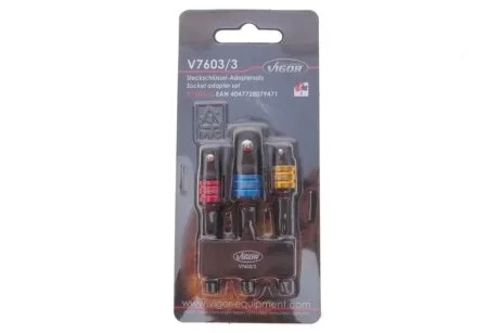 Набор переходников для шуруповерта M6x1/2"-1/4"-3/8" 3 ед. VIGOR V7603/3