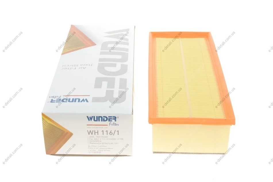 Фильтр воздушный VW Caddy 1.9TDI 03- (с поролоном) WUNDER FILTER WH 116/1 (фото 1)