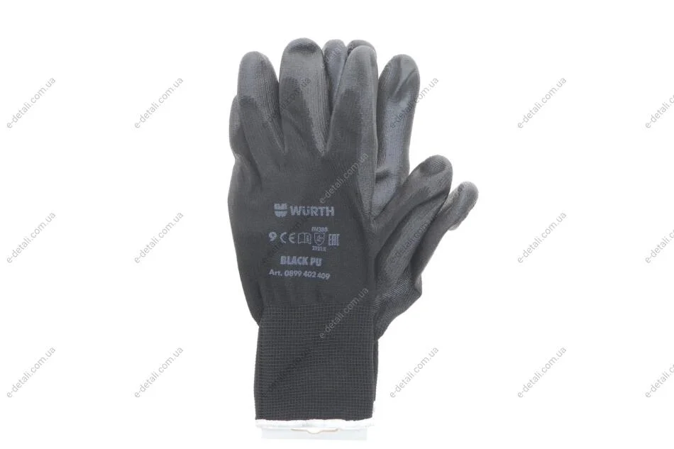 Рукавиці захисні Black PU, поліестер, покриття поліуретан, пара, р.9, RED LINE WURTH 0899402409 (фото 1)