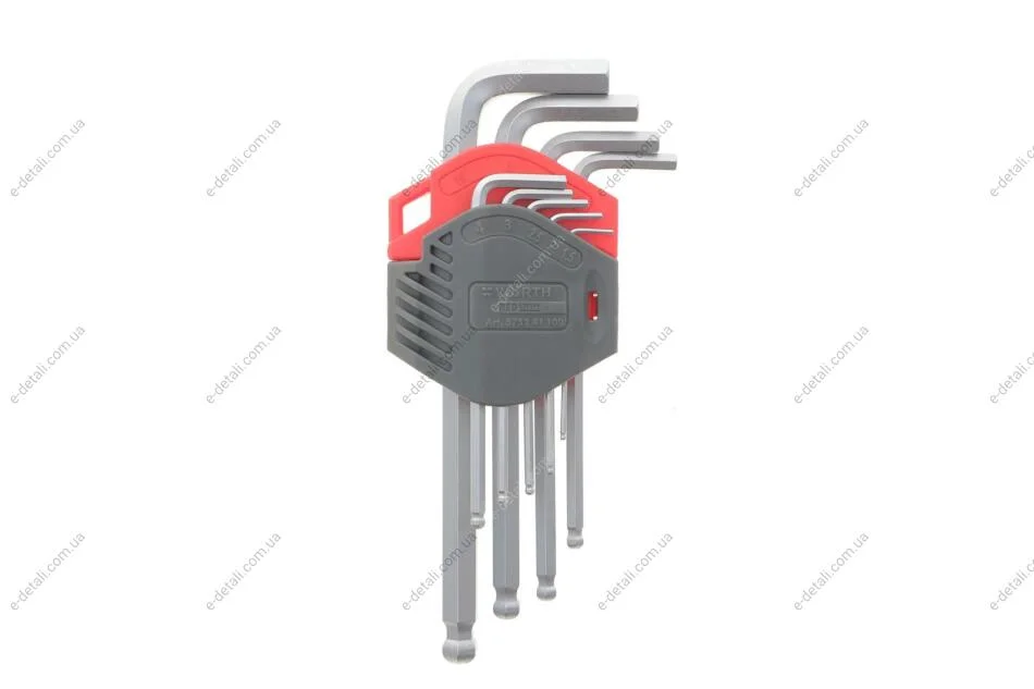 Набір ключів Г-подібних HEX з кулькою, SW1,5-10 mm, 9 шт., RED STRIPE {арт. 575241 100} WURTH 575241100 (фото 1)