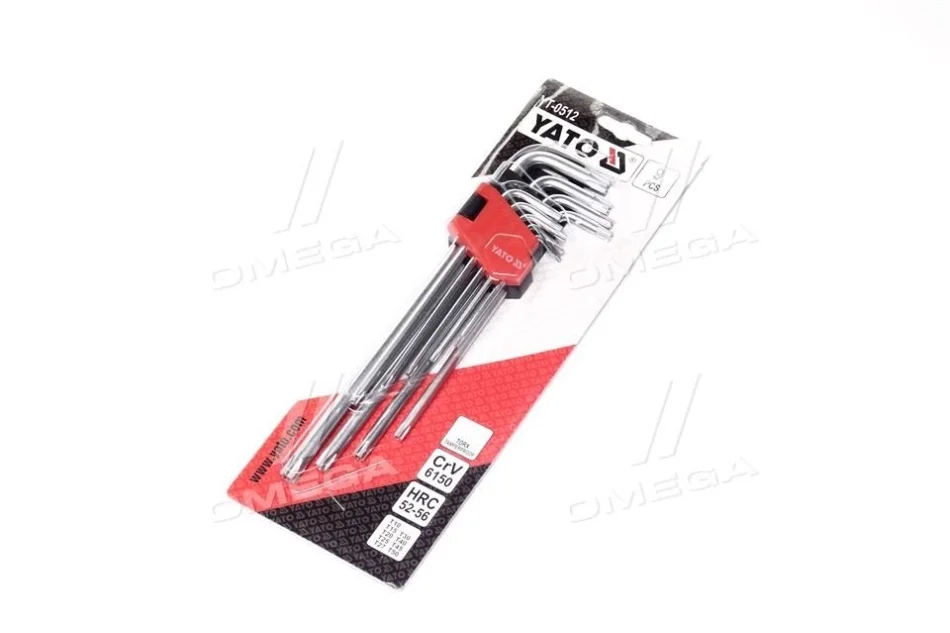 Ключі "Torx" Г-подібні: Cr-V, Т10-Т50 подовжені з отвором, 9 шт. [6/36], комплект YATO YT-0512 (фото 1)