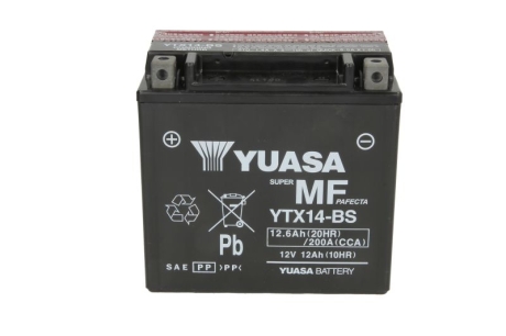 МОТО 12V 12,6Ah MF VRLA Battery (сухозаряжений) YUASA YTX14-BS (фото 1)