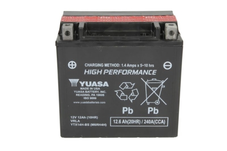 МОТО 12V 12,6Ah High Performance MF Battery AGM (сухозаряжений) YUASA YTX14H-BS