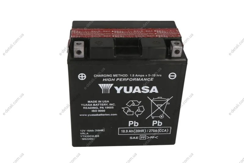 Аккумулятор МОТО Yuasa 12V 18,9Ah High Performance MF VRLA Battery YUASA YTX20CH-BS (фото 1)