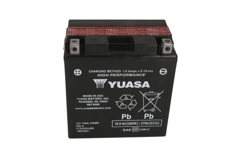 Акумулятор МОТО 12V 18,9Ah High Performance MF VRLA Battery YUASA YTX20CH-BS