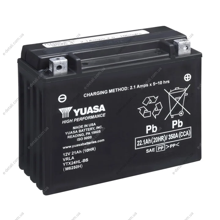 Аккумулятор МОТО Yuasa 12V 22,1Ah High Performance MF VRLA Battery YUASA YTX24HL-BS (фото 1)