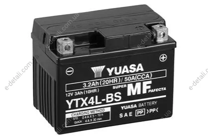 Аккумулятор МОТО Yuasa 12V 3Ah MF VRLA Battery AGM (сухозаряжений) YUASA YTX4L-BS (фото 1)