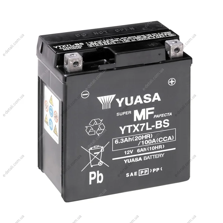 Акумулятор МОТО Yuasa 12V 6Ah MF VRLA Battery AGM (співзаряджень) YUASA YTX7L-BS (фото 1)