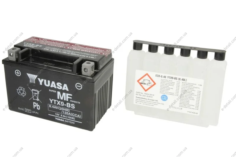 Акумулятор МОТО Yuasa 12V 8Ah MF VRLA Battery YUASA YTX9-BS (фото 1)