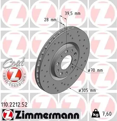 Диск гальмівний SPORT Z ZIMMERMANN 110.2212.52 (фото 1)