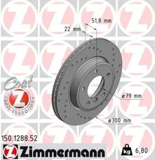 Диск тормозной ZIMMERMANN 150.1288.52