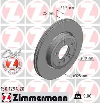 Диск тормозной (передний) BMW 3 (E46) 99-06 (325x25) (с покрытием) (вент.) ZIMMERMANN 150129420