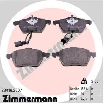 Колодки тормозные (передние) Audi A4/A6/Skoda Superb/VW Passat 1.9TDI/2.5TDI 95- (с датчиками) ZIMMERMANN 23018.200.1