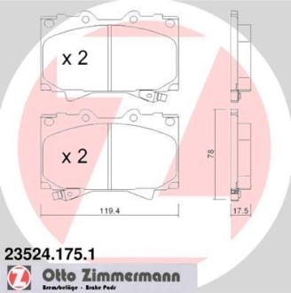 Комплект тормозных колодок ZIMMERMANN 23524.175.1 (фото 1)