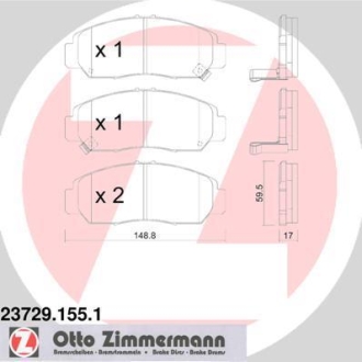 Комплект гальмівних колодок ZIMMERMANN 23729.155.1 (фото 1)