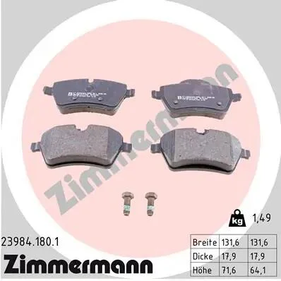 Колодки тормозные дисковые, к-кт ZIMMERMANN 239841801 (фото 1)