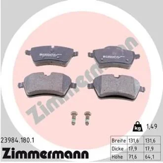 Колодки тормозные дисковые, к-кт ZIMMERMANN 239841801