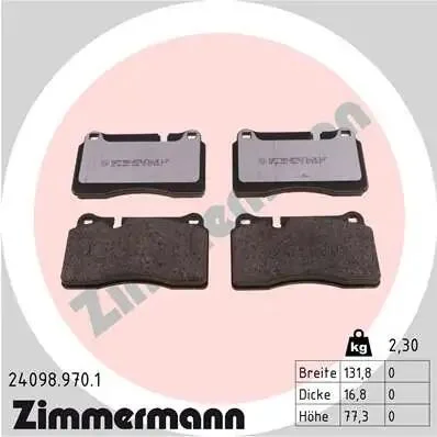 Колодки тормозные (передние) VW Touareg 02- (Brembo) (с низким производством пыли) ZIMMERMANN 24098.970.1 (фото 1)