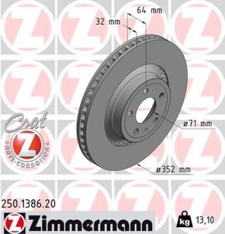 Диск тормозной ZIMMERMANN 250.1386.20