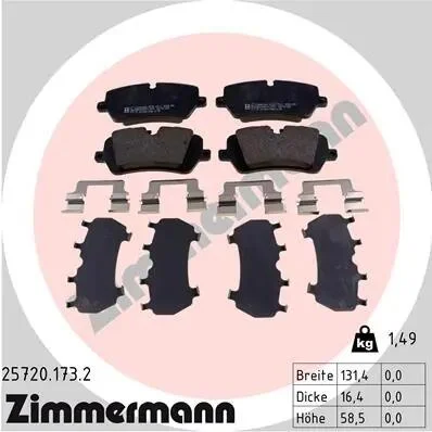 Колодки тормозные (задние) Land Rover Range Rover/Discovery 2.0/3.0/5.0D 4x4 12- (TRW) (с аксессуар) ZIMMERMANN 25720.173.2 (фото 1)