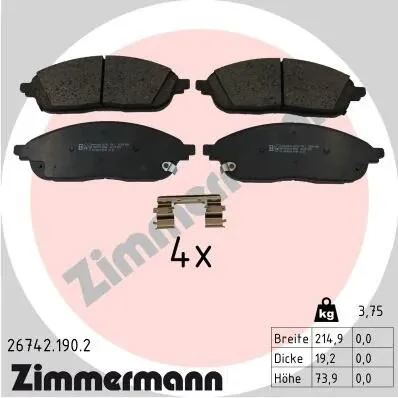Колодки гальмівні дискові, к-кт ZIMMERMANN 26742.190.2 (фото 1)