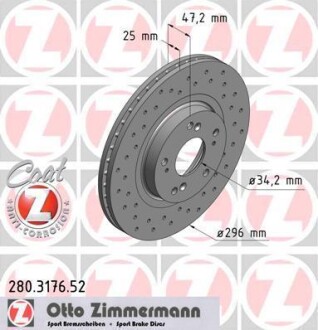 Диск тормозной ZIMMERMANN 280.3176.52