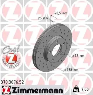Диск тормозной ZIMMERMANN 370.3076.52
