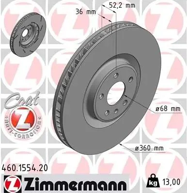 Диск гальмівний Coat Z лівий ZIMMERMANN 460.1554.20 (фото 1)