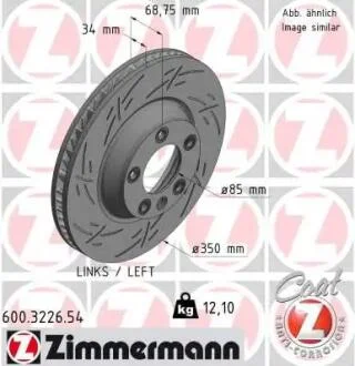Диск тормозной (передний) Audi Q7 06-15/Porsche Cayenne 02-/VW Touareg 02-10(350x34) (L)(с прорезом) ZIMMERMANN 600.3226.54