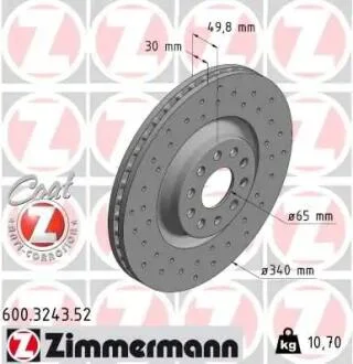 Диск гальмівний (передній) Audi A3/Skoda Octavia/VW Golf 13-/Passat 08- (340x30)(з отвор) (вент) ZIMMERMANN 600.3243.52